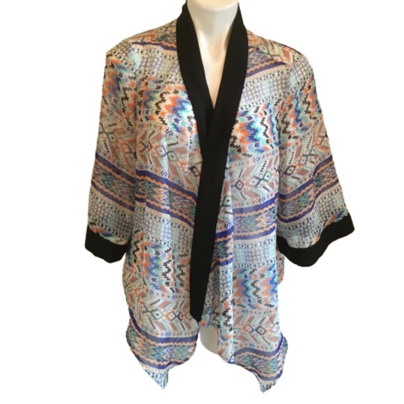 Cato Tops - 3/$15 Cato Waterfall Aztec Print Lightweight Cardigan